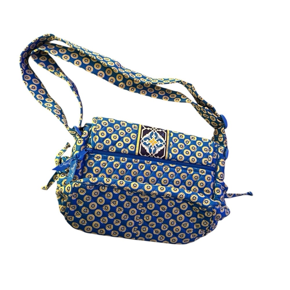 Vera Bradley Riviera‎ Blue Lindsay Messenger Shoulder  Bag Yellow Flowers New - Picture 2 of 9